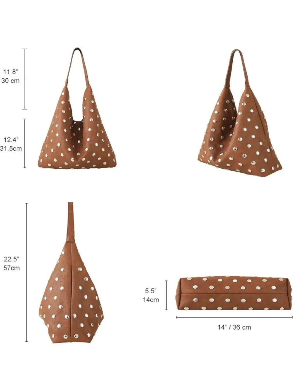 Stylish Studded Hobo Purse - Leather Tote Bag, Rivet Shoulder Handbag for Women